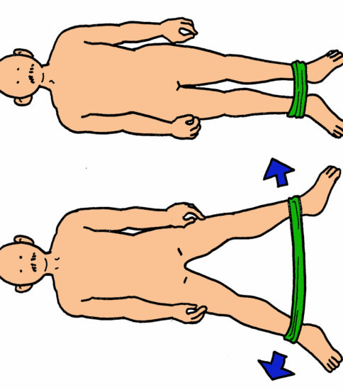 股関節外転筋群の筋力強化（背臥位・ゴムバンド）