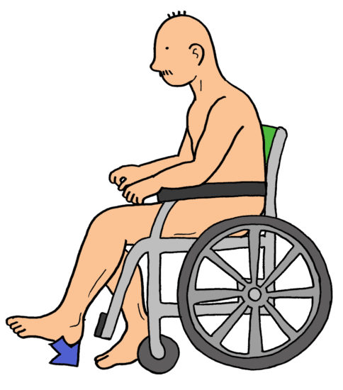 車いすでの両下肢駆動訓練（イラスト）