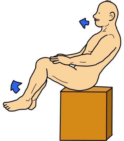 端座位での下肢挙上保持〜体幹エクササイズ（失調のリハ）