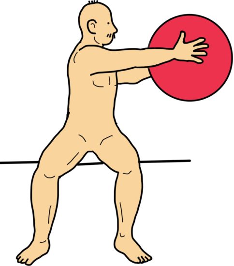 バランスボールを用いた体幹回旋運動（座位バランス訓練）