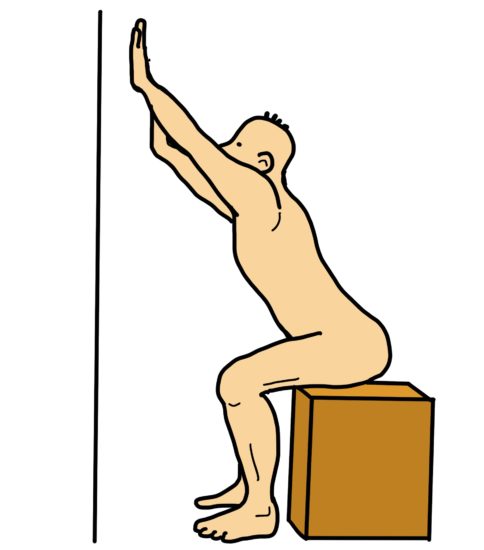壁を利用した体幹の伸展ストレッチ（座位・立位バージョン）