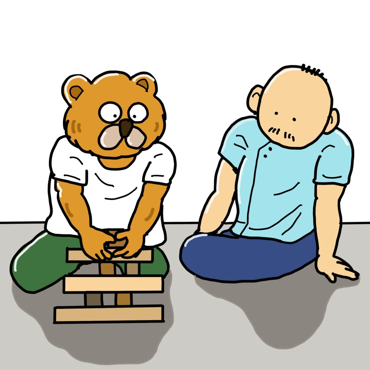 作業療法のイラスト（床上で積み木遊び）